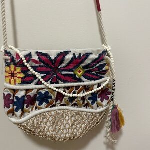 New Free People Small Bucket Bag Mixed Material Boho Crossbody India $78.